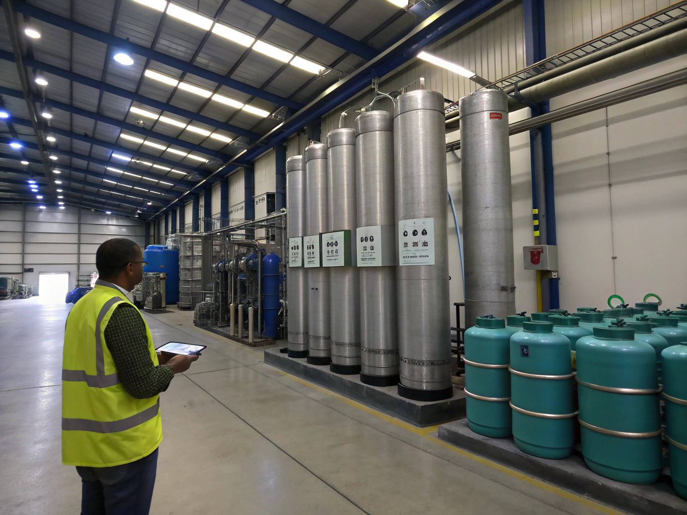Fabrika zemininde kurulu yüksek kapasiteli endüstriyel su arıtma boru hatları
